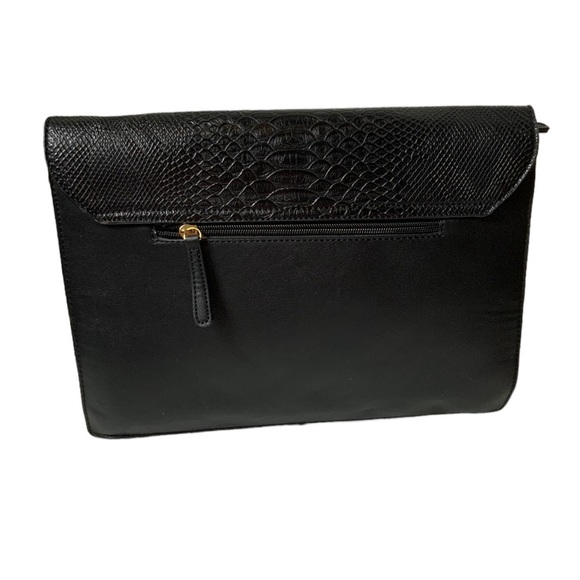 Justfab Joey portfolio iPad clutch black faux leather python embossed fold over - Picture 2 of 9